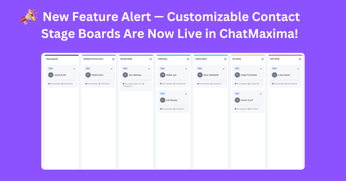 📢 New Feature Alert — Customizable Contact Stage Boards Are Now Live in ChatMaxima!