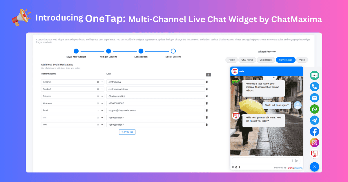 Introducing OneTap: Multi-Channel Live Chat Widget by ChatMaxima